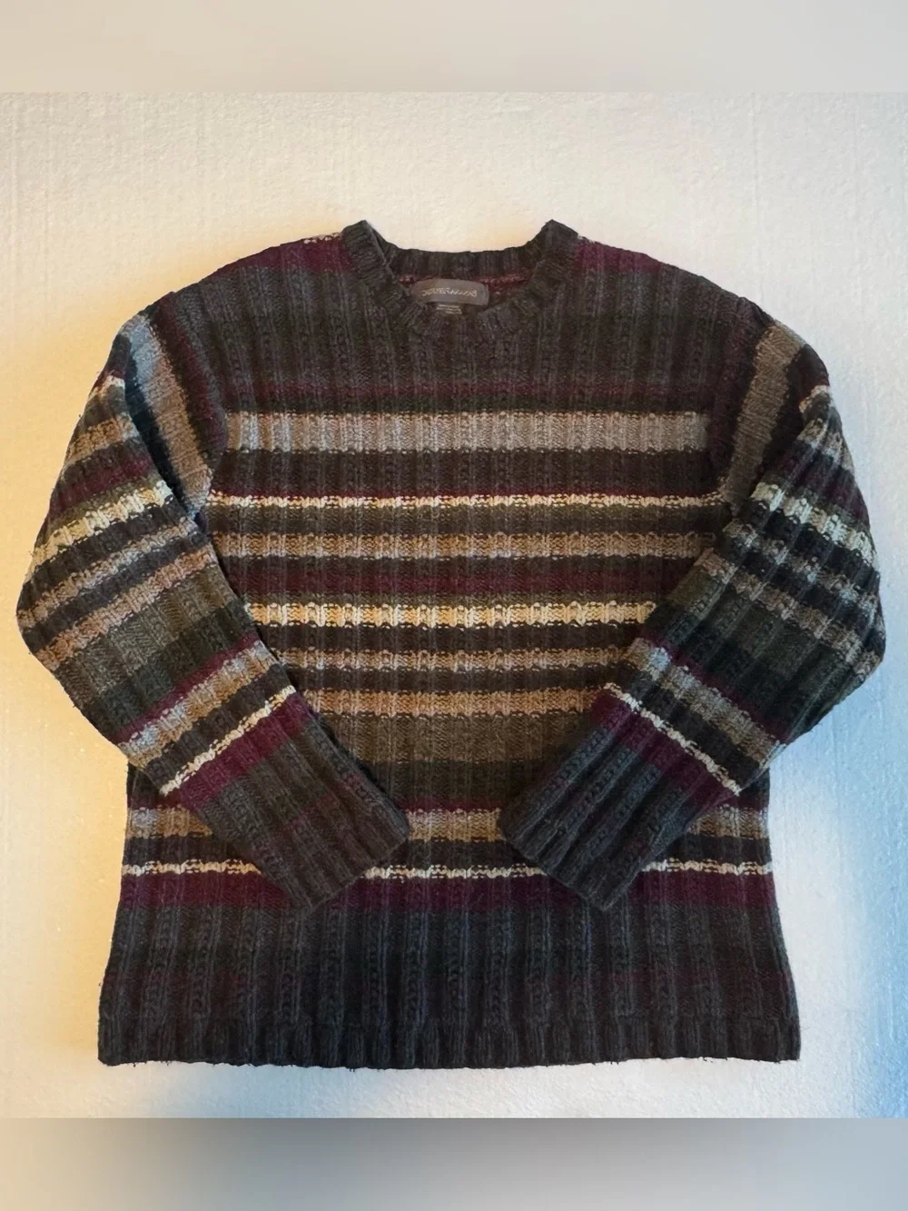 Banana Republic Mens M Sweater Wool Blend Striped Heavier Knit Pullover Crew